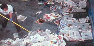 Used paper on its way to being recycled