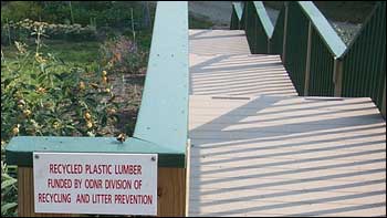 The lumber purchased to construct this boardwalk is made from recycled plastic