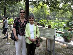 Jane and June in a beautiful Chinese garden in Suzhou near Shanghai