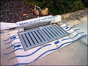 Storm water drain with sign