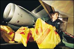 Loading bags on to plane