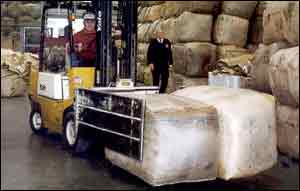 Forklift with textile bales