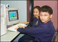 Students with multimedia presentation