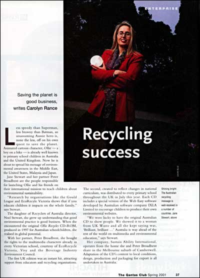 Ollie article in Qantas Club Magazine